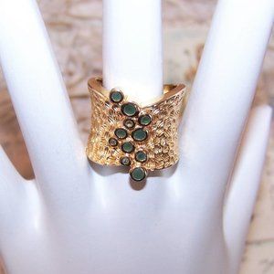 Ross Simons Sterling Silver Vermeil Chrysoprase and Crystal Fashion Ring